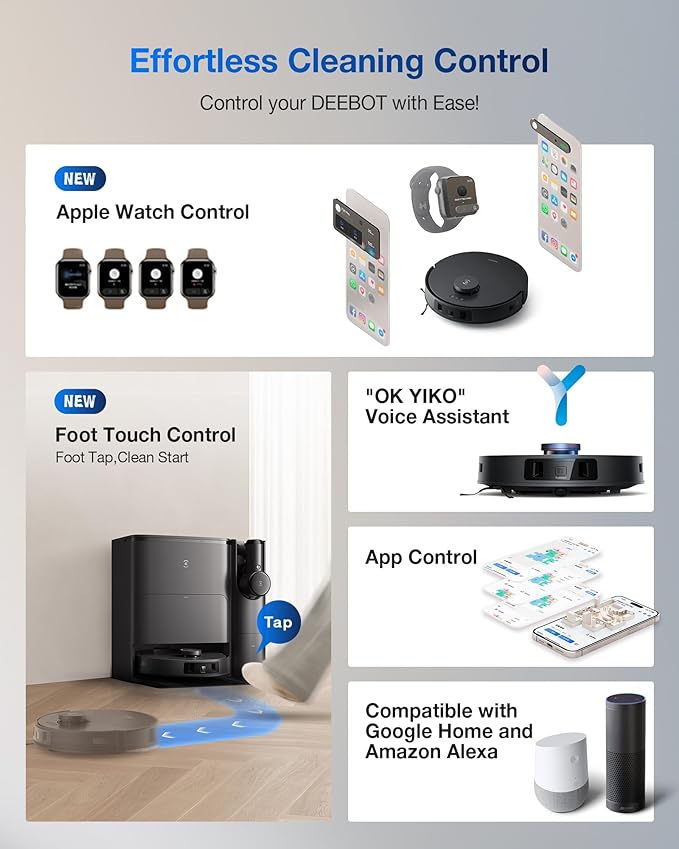 ECOVACS DEEBOT T30S Combo Robot Vacuum and Mop, All in One Cleaning Hub, 11000Pa, ZeroTangle Technology, TruEdge Adaptive Edge, Dual Self-Emptying, Hot Water Washing