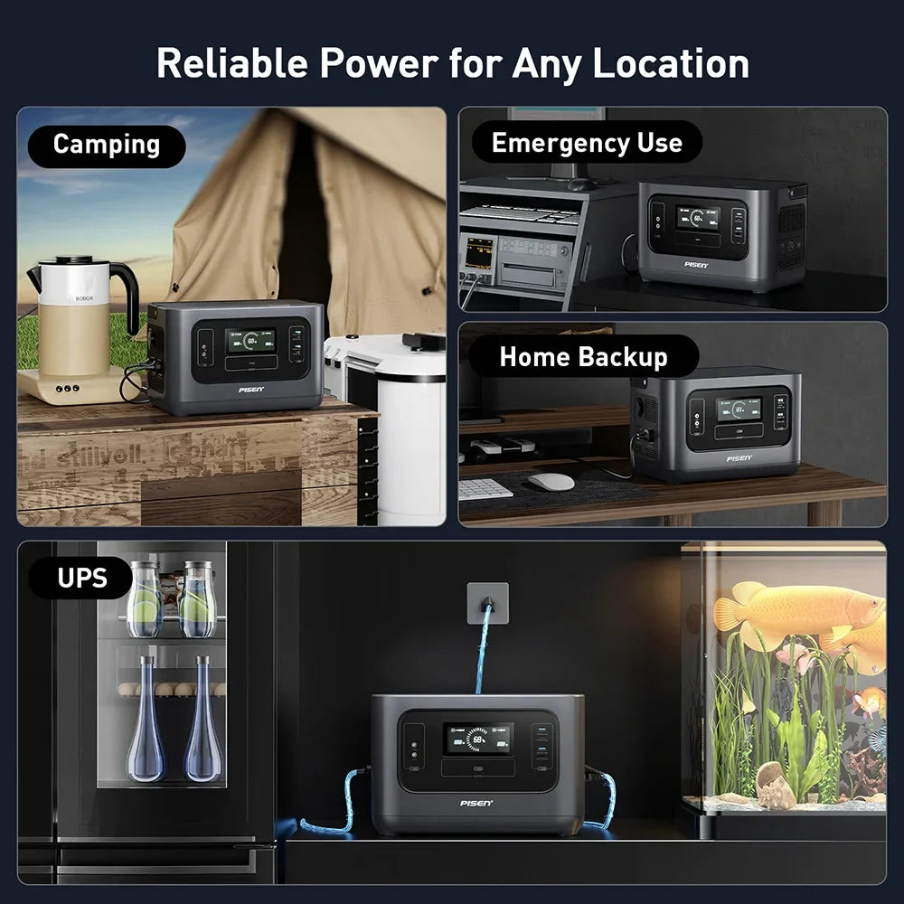 PISEN 1000W (2000W Peak) Solar Generator 1008Wh LiFePO4 Battery Portable Power Station, Quiet UPS for Home Backup, Hurricane Emergency, Outdoor Camping & RV