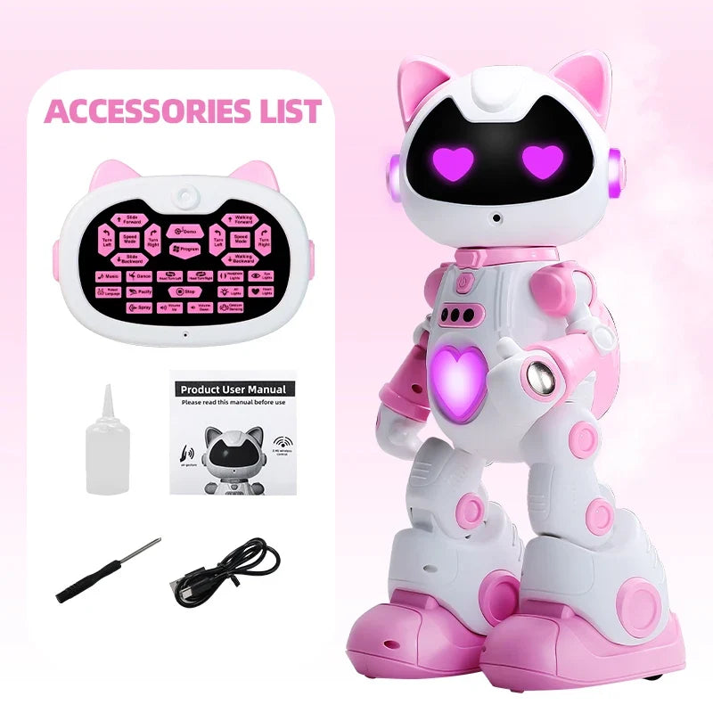 New Rc Intelligent Robot Cat Toy Gesture‑Control Programmable Robotic Pet With Mist Spray Led Light Sing Dance Play Piano Slidin