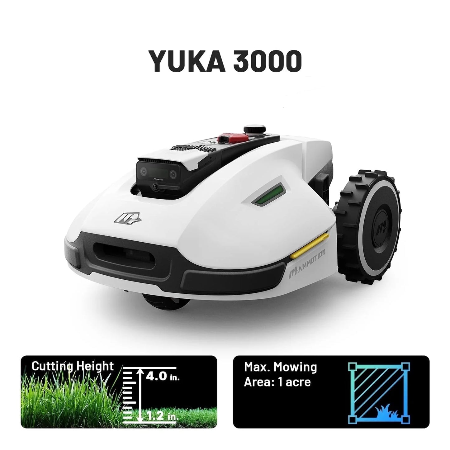 YUKA 3000 Robot Lawn Mower, Auto Mapping, AI Obstacle Avoidance, Reception 0.75 Acre, Max 1 Acre, Dual Cutting Discs, APP Control, with 4G