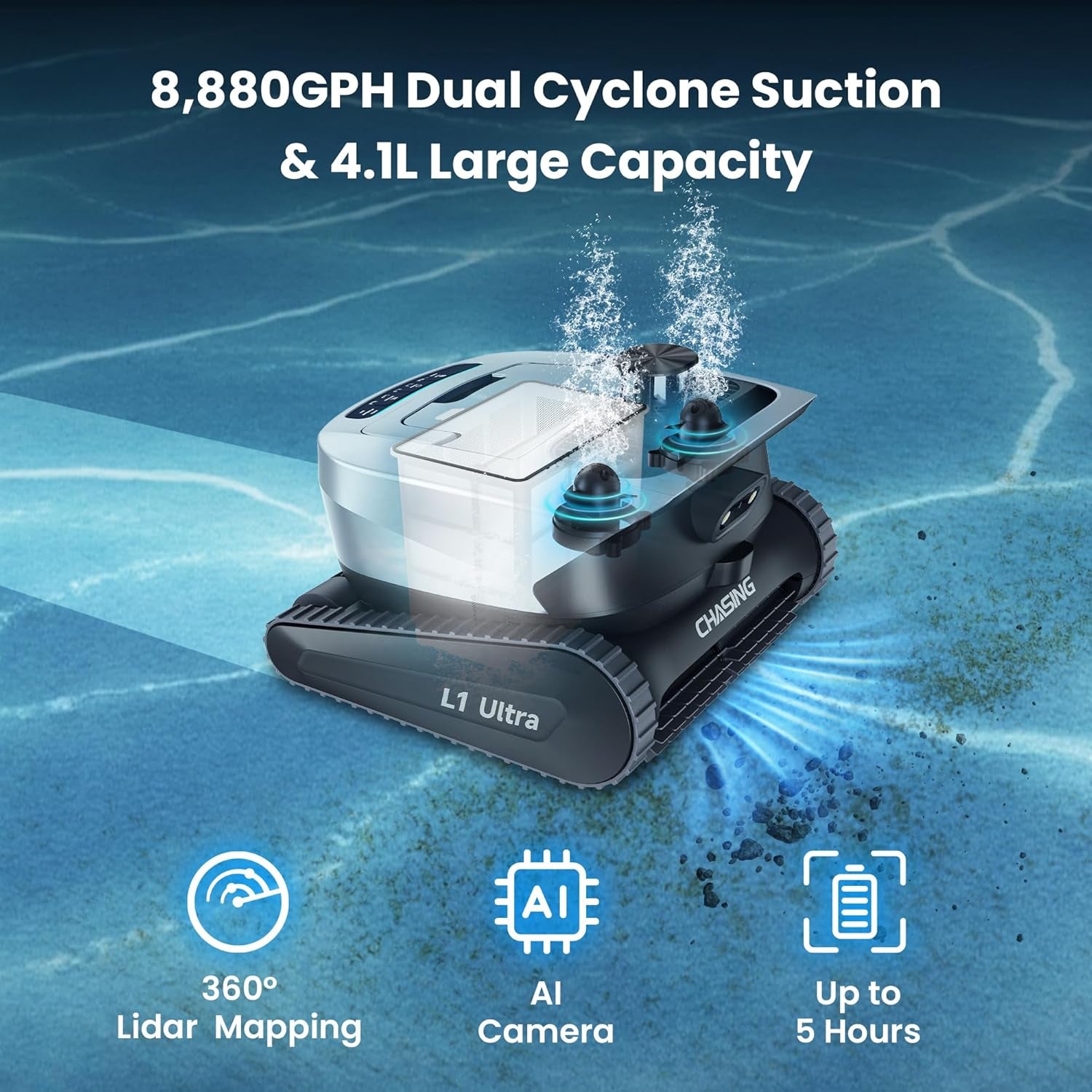 L1 Ultra Robotic Pool Cleaner, Lidar Navigation & Smart Mapping, 504L/Min Strong Suction, 3 Suction Modes, App Control, IP68 Waterproof for Inground/Above Ground Pools