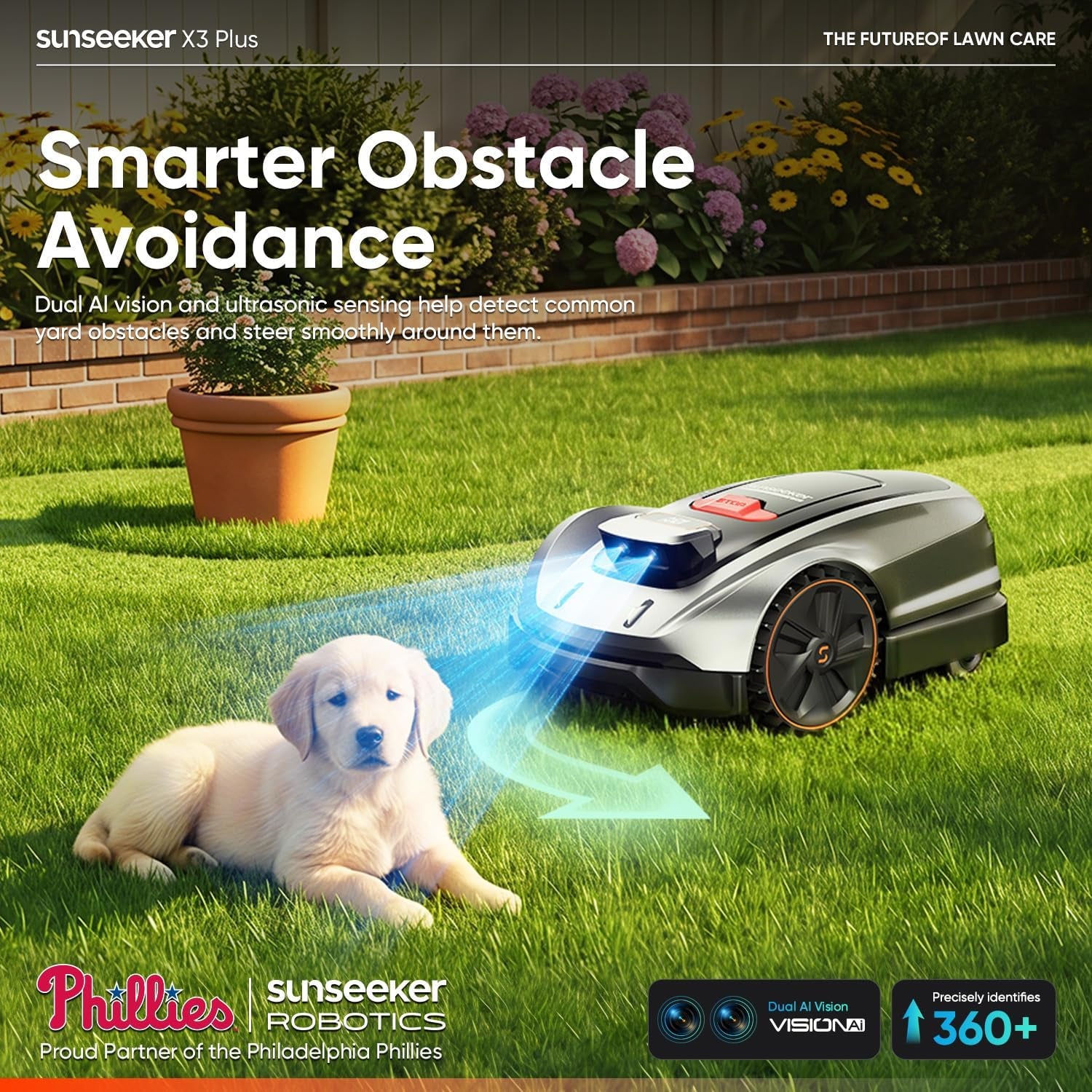X3 plus Robot Lawn Mower, Wire-Free Robotic Mower for 0.3 Acre, RTK + Vision AI Navigation, Vision AI Obstacle Avoidance, Ride-On-Edge Cutting, App Control.Multi-Zone Management