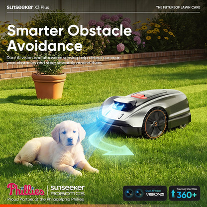 X3 plus Robot Lawn Mower, Wire-Free Robotic Mower for 0.3 Acre, RTK + Vision AI Navigation, Vision AI Obstacle Avoidance, Ride-On-Edge Cutting, App Control.Multi-Zone Management