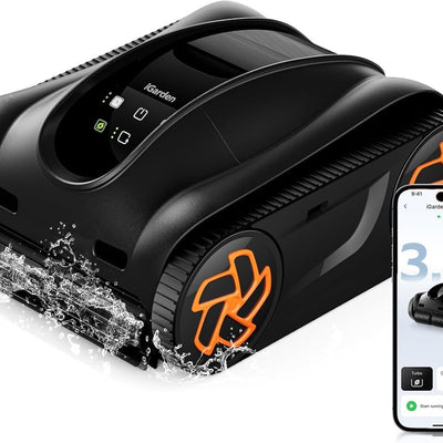 4-In-1 Robotic Pool Cleaner, 3.6H Cordless Pool Vacuum for Inground & above Ground Pools, Touchscreen & APP Control, Smart Navigation & Self-Parking, Cleaning Floor, Wall & Waterline, Black