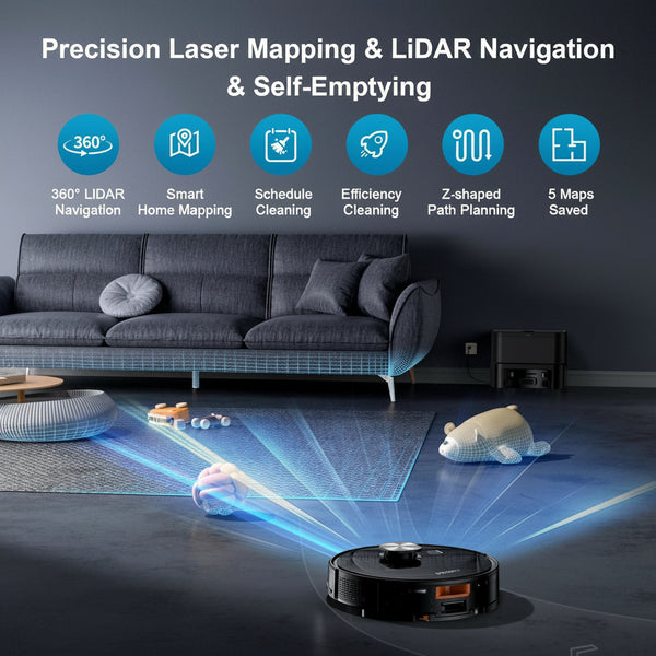 Robot Vacuum and Mop, 11500 Pa Suction, 3-In-1 Robotic Vacuum with Smart Lidar Navigation, 90 Day Self-Emptying,160 Min Runtime,App/Alexa/Voice Control, Ideal for Pet Hair, Carpet & Hard Floor