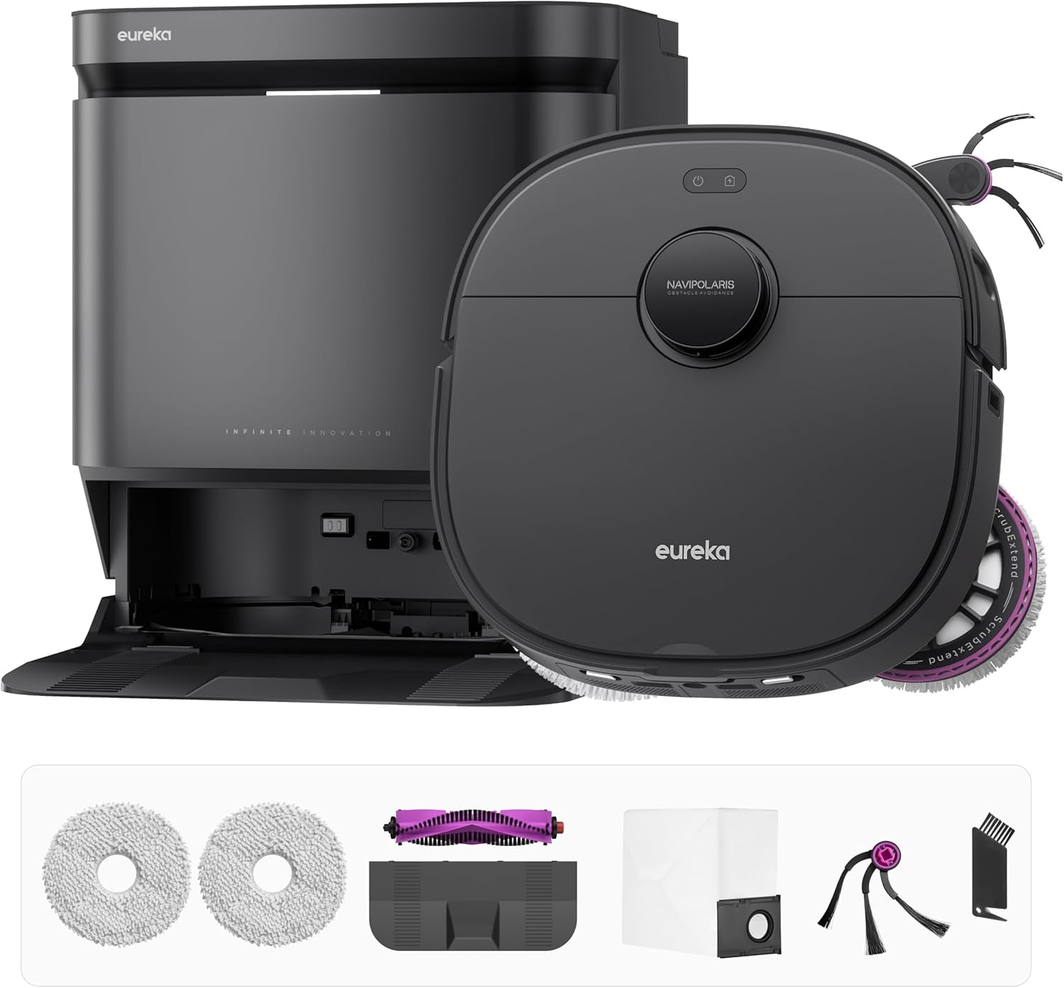 Eureka J15 Max Ultra Self-Emptying Robot Vacuum Combo All-In-One, 22,000 Pa Suction 176℉ Hot Water Wash 131°F Hot Air Dry Self-Cleaning Base Tray, Flex-Arm Mop Anti-Tangle Rtcam AI Obstacle Avoidance