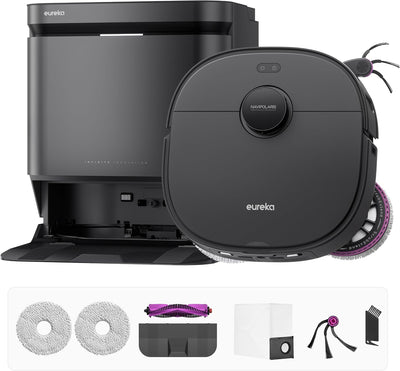 Eureka J15 Max Ultra Self-Emptying Robot Vacuum Combo All-In-One, 22,000 Pa Suction 176℉ Hot Water Wash 131°F Hot Air Dry Self-Cleaning Base Tray, Flex-Arm Mop Anti-Tangle Rtcam AI Obstacle Avoidance