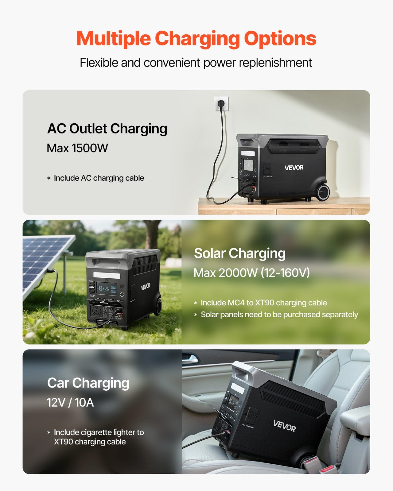 VEVOR Portable Power Station Solar Generator 3600W 3840Wh with 10 Output Ports