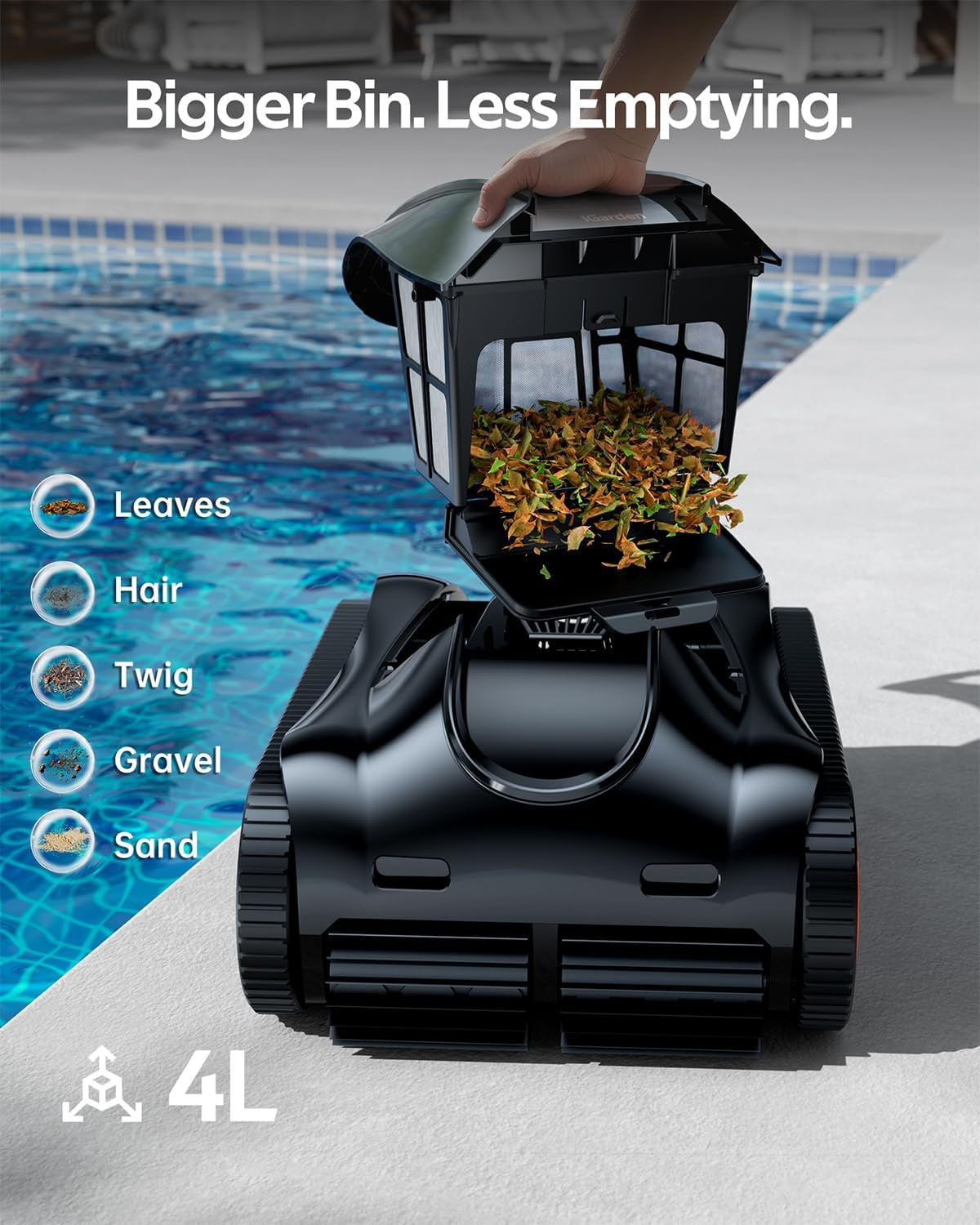 4-In-1 Robotic Pool Cleaner, 3.6H Cordless Pool Vacuum for Inground & above Ground Pools, Touchscreen & APP Control, Smart Navigation & Self-Parking, Cleaning Floor, Wall & Waterline, Black