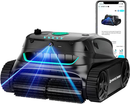 WYBOT S2 Vision AI Camera Cordless Pool Cleaners for Inground Pools, 8-In-1 Pool Vacuum Robot, Brushless Motor Powerful Suction, Wall Climbing, Horizontal Waterline Scrubbing (Black Green)