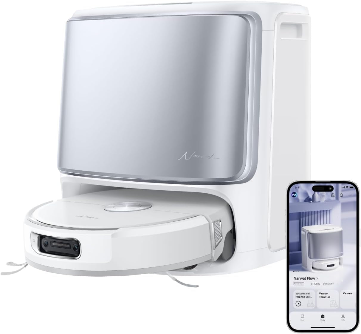 NARWAL Flow Robot Vacuum and Mop Combo, 22000Pa, AI Avoidance, White