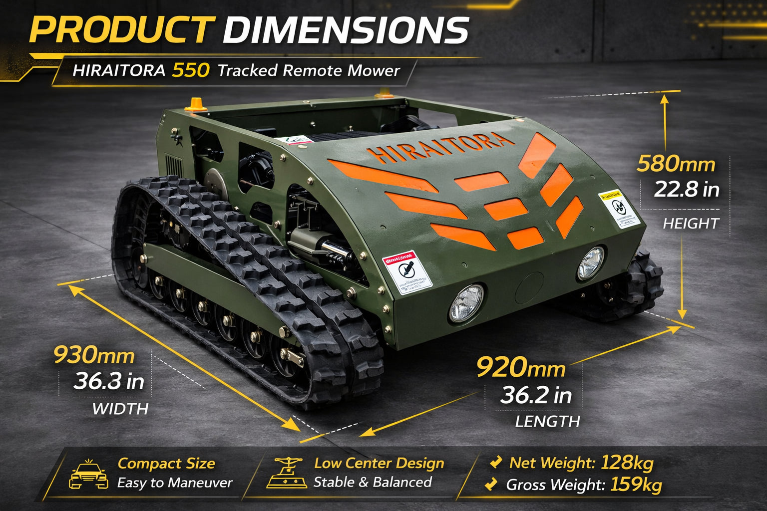 Remote Control Tracked Lawn Mower 45° Slope Gas RC Mower 22" US Stock