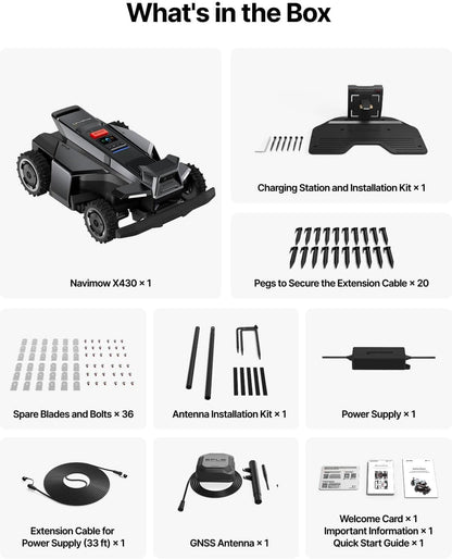 Segway  X430 Robot Lawn Mower Wire Free, for up to 1 Acre, 4WD for 84% Slopes, Zero-Turn for Damage-Free Mowing, Orv-Tuned Lawnmower, Mowmentum with 2 × 180W Motors, 0.75–4 in Cutting Height