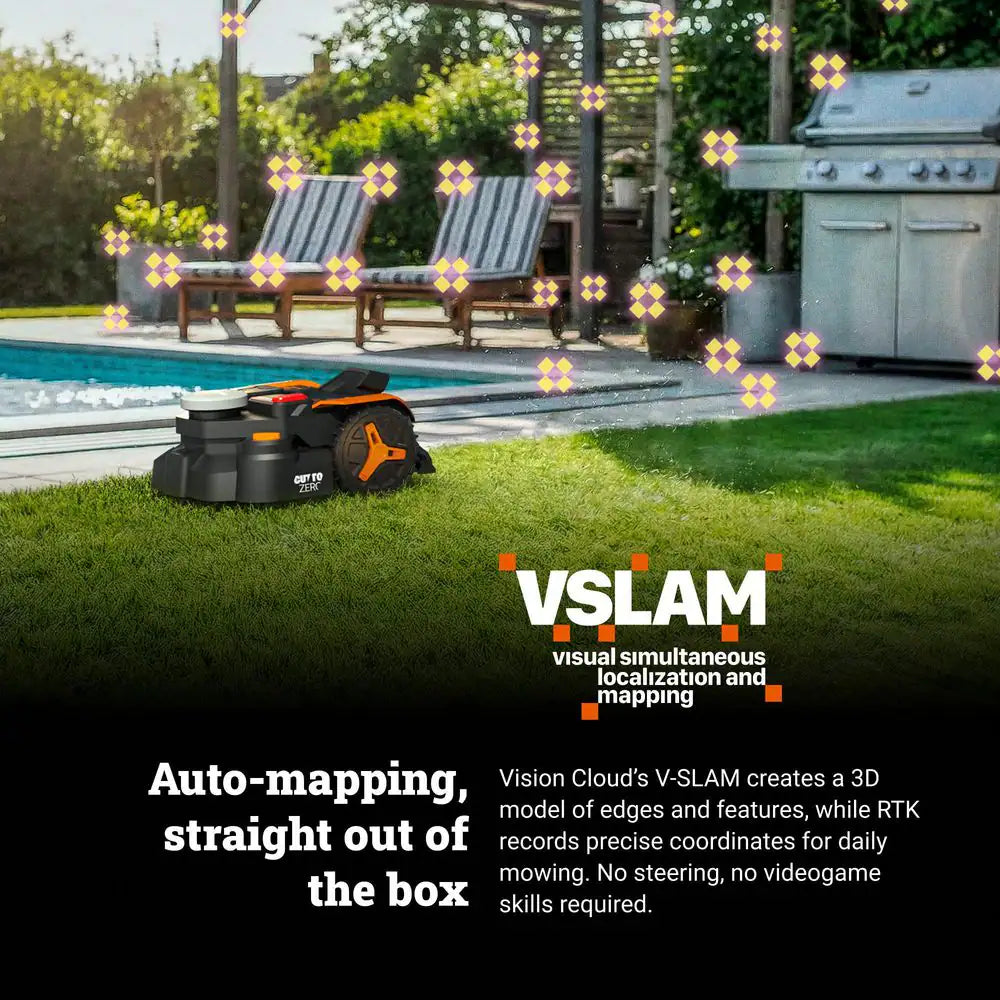Landroid Vision Cloud 9 In. 2WD Robot Lawn Mower (1 Acre) RTK GPS plus VSLAM Vision AI with Cut to Edge Trimmer