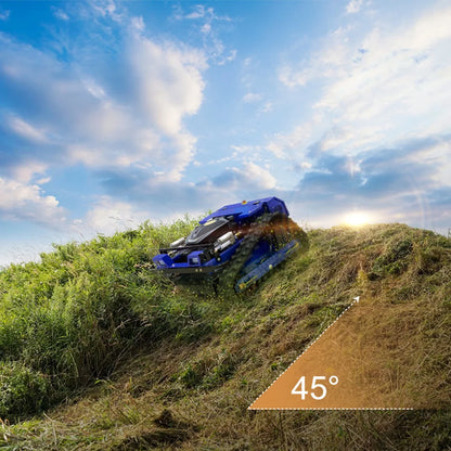 YF550 Remote Control Tracked Lawn Mower, 24V, 9HP 225Cc Gas Engine, 22 Inch Cutting Width, 45 Degree Slope Capability, Blue