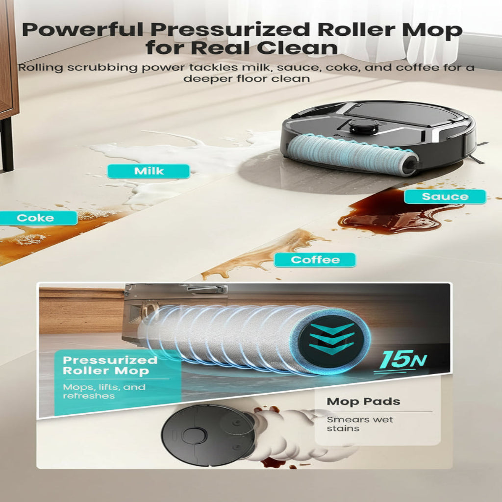 Robot Vacuum and Mop, 20000Pa Strong Suction, Self-Cleaning Roller Mop with Auto Drying, Lidar Navigation & Obstacle Avoidance, Tangle-Free Pet Hair, Slim, 800Ml Dustbin, 5G Wifi, M210 Pro OMNI
