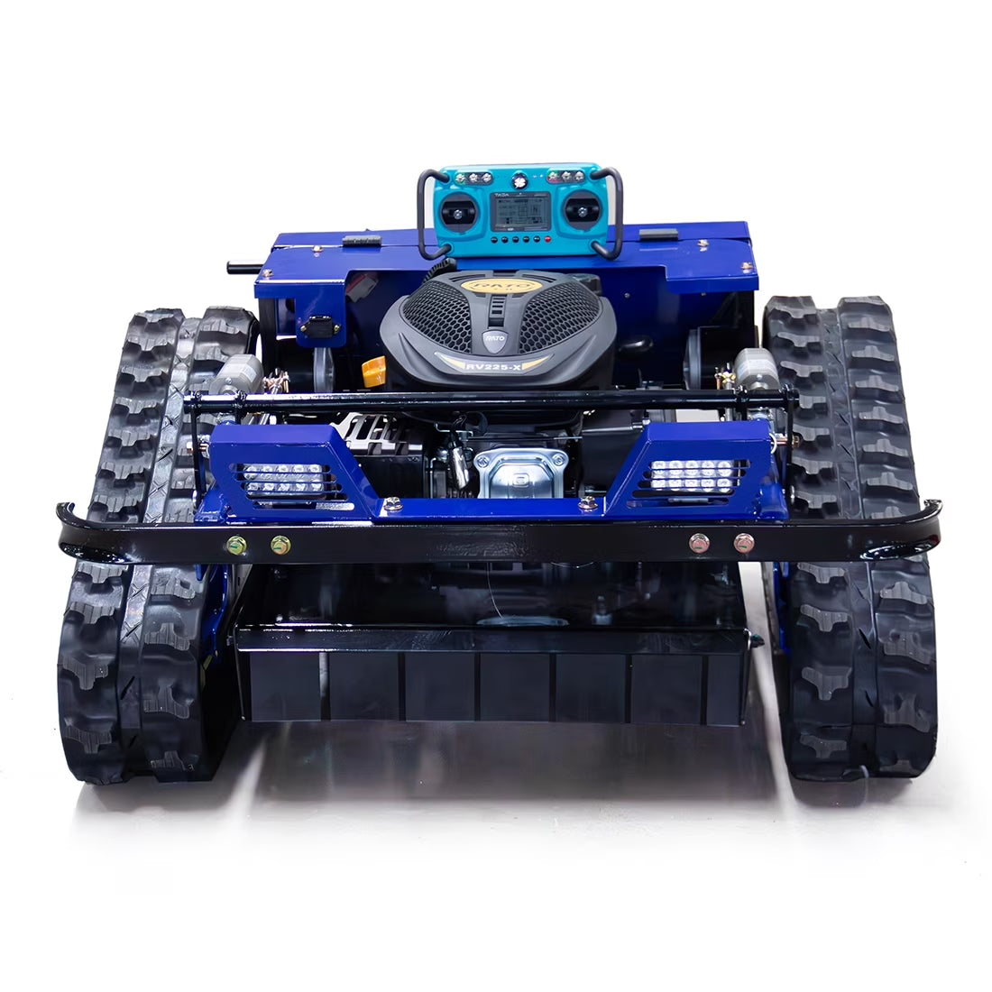 YF550 Remote Control Tracked Lawn Mower, 24V, 9HP 225Cc Gas Engine, 22 Inch Cutting Width, 45 Degree Slope Capability, Blue
