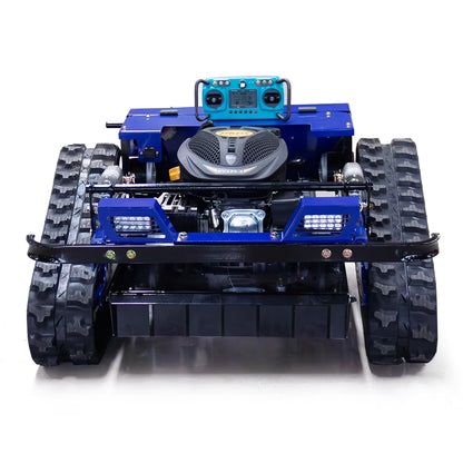 YF550 Remote Control Tracked Lawn Mower, 24V, 9HP 225Cc Gas Engine, 22 Inch Cutting Width, 45 Degree Slope Capability, Blue