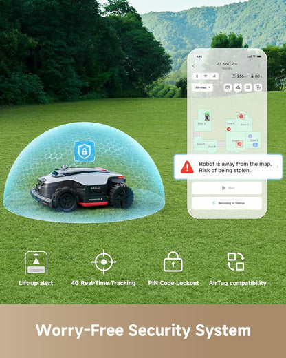 Lidar 2500 Robot Lawn Mower A3 AWD Pro Wire Free No RTK, 4WD for 38.7° Slopes, Dual AI Vision Robotic Lawn Mowers,Dual-Disc Cutting 15.8" Width, Smart Zero-Edge, App Control for 0.62 Acre