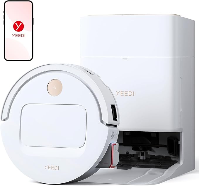 Yeedi M14 Plus Robot Vacuum and Mop with All-in-One Station, 18000Pa, OZMO Roller Instant Self-Washing Mopping, 167℉ Hot Water Mop Washing & Self-Drying, ZeroTangle 3.0, Self-Emptying, White