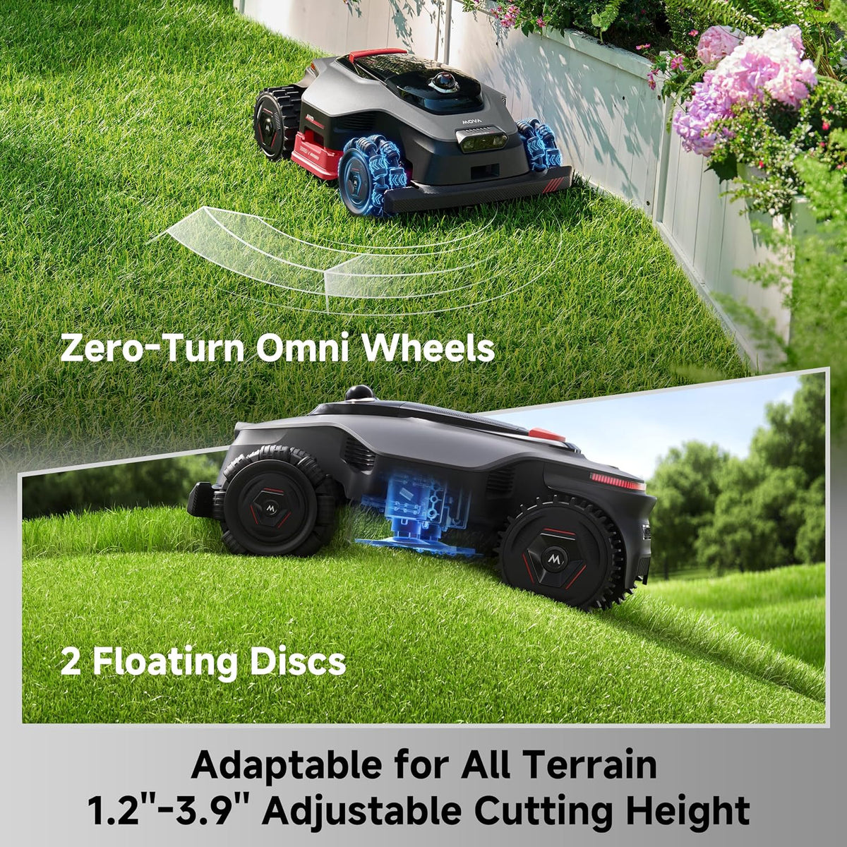Lidax Ultra 2000 AWD Robot Lawn Mower Wire Free RTK Free for up to 0.5 Acre*Dual Maps, 360° 3D Lidar & AI Dual Vision Mapping, Robotic Mower with 4G, for 80% Slopes, Cutting Height 1.2”–3.9“