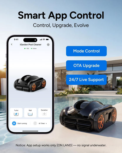 4-In-1 Robotic Pool Cleaner, 3.6H Cordless Pool Vacuum for Inground & above Ground Pools, Touchscreen & APP Control, Smart Navigation & Self-Parking, Cleaning Floor, Wall & Waterline, Black