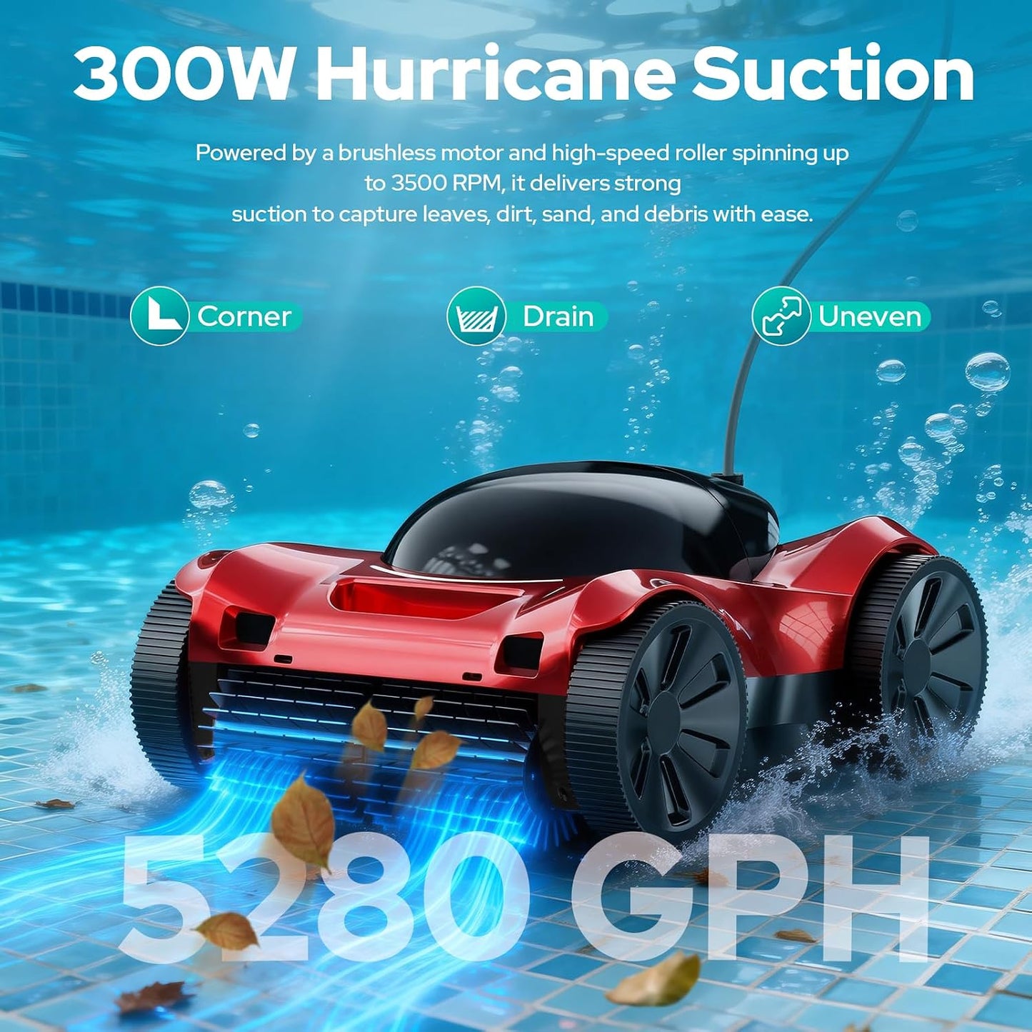 FL-01 Robotic Pool Cleaner for All Pool Shapes, Wall & Waterline Pool Vacuum Robot for In-Ground Pools up to 6458 Sq.Ft, Smart App/Remote Control Underwater, 8H Runtime, Auto-Hover Retrieval