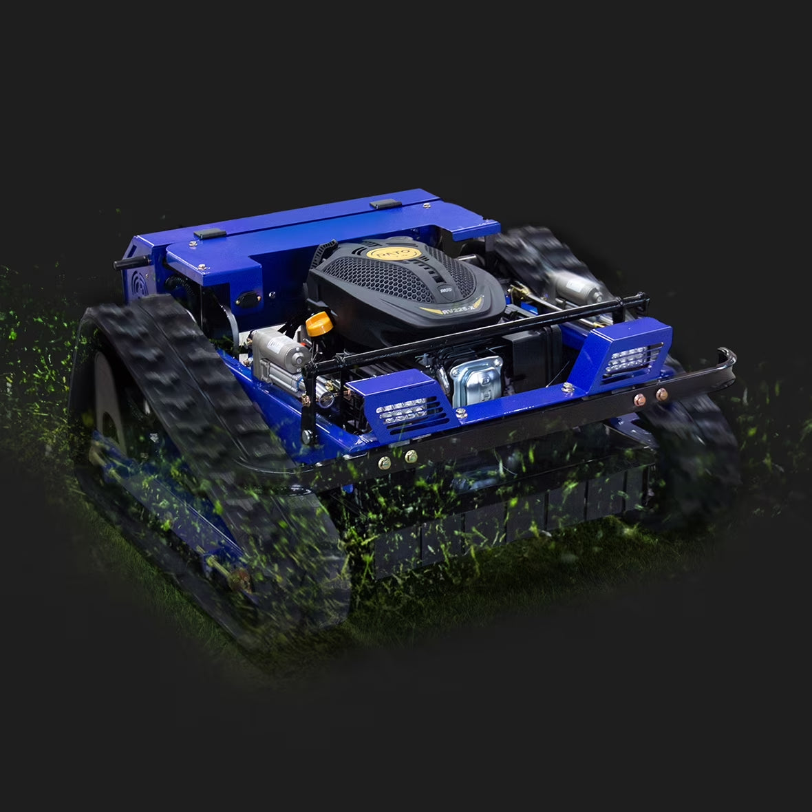 YF550 Remote Control Tracked Lawn Mower, 24V, 9HP 225Cc Gas Engine, 22 Inch Cutting Width, 45 Degree Slope Capability, Blue