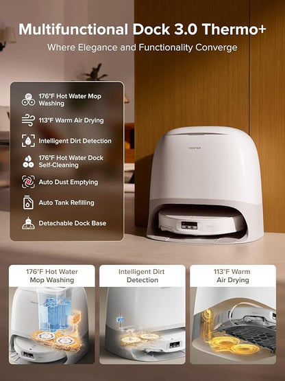 roborock Qrevo CurvX Robot Vacuum and Mop, 22,000Pa Suction, 3.14’’ Ultra Slim, Dual Anti-Tangle System, Reactive AI Obstacle Recognition, AdaptiLift Chassis, Auto Hot Water Mop Washing & Drying