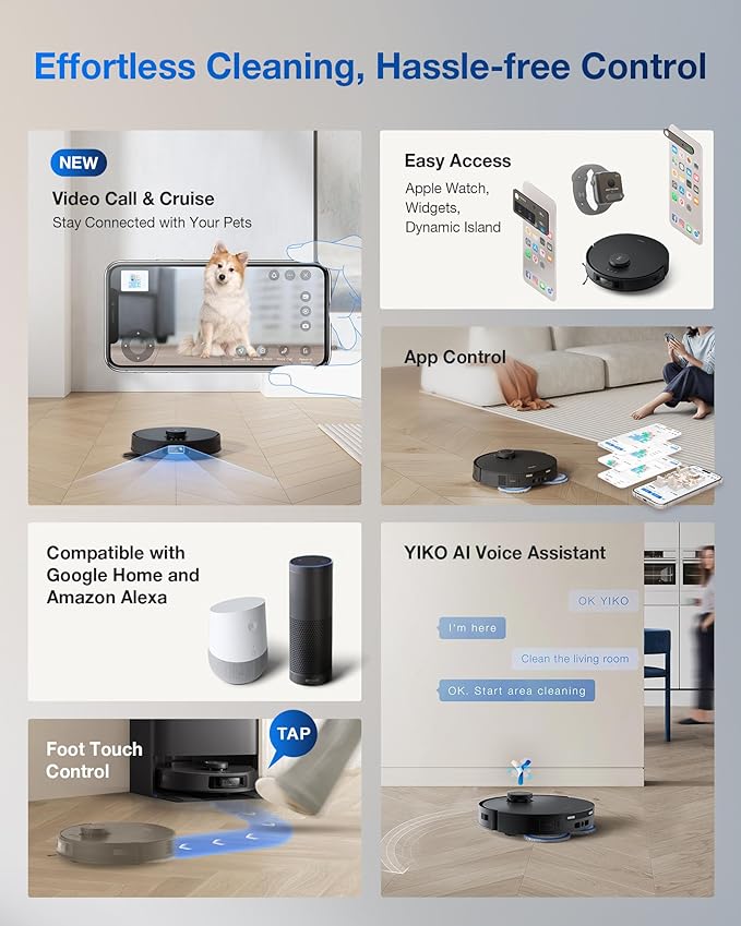 ECOVACS DEEBOT T30S PRO Robot Vacuum and Mop, 11000Pa, TruEdge Adaptive Edge Mopping, ZeroTangle Technology, AI Instant Re-mop, Self-Emptying & Refilling, AI Obstacle Avoidance