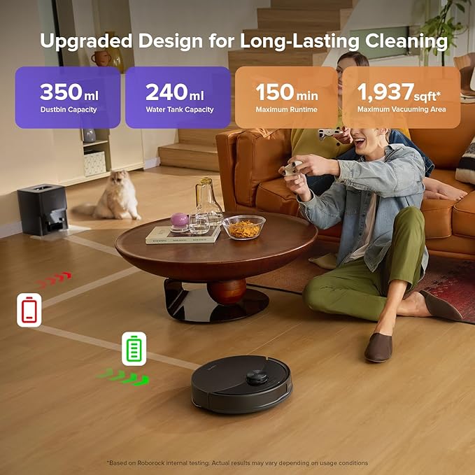 roborock Q10 S5+ Robot Vacuum and Mop with Self-Emptying, 10,000Pa Suction, Upgraded from Q8 max+, Obstacle Avoidance, Sonic Mopping, Dual Anti-Tangle Design, Auto Mop Lifting, Ideal for Pet Hair