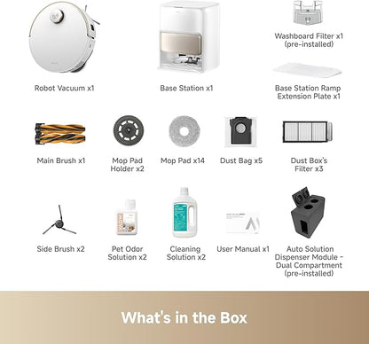 Mova V50 Ultra Complete Robot Vacuum and Mop Self-Cleaning, 24,000 Pa Suction, Liftable Navigation with Obstacle Overcoming and Warm Water Mopping with DuoSolution System Designed for Pets, White