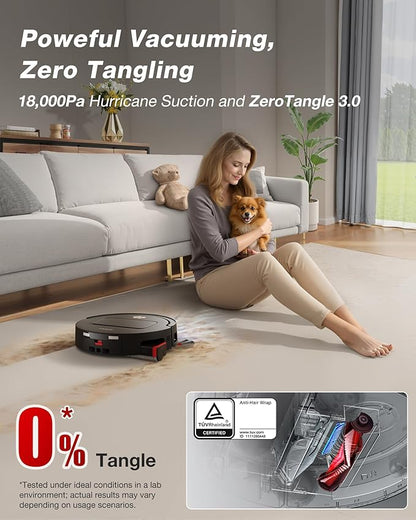 Yeedi M14 Plus Robot Vacuum and Mop, 18,000Pa Suction, OZMO Roller Instant Self-Washing Mopping, 167℉ Smart Dynamic Hot Wash & Auto-Dry, ZeroTangle 3.0 Anti-Hair Brush, All-in-One Omni Station, Black