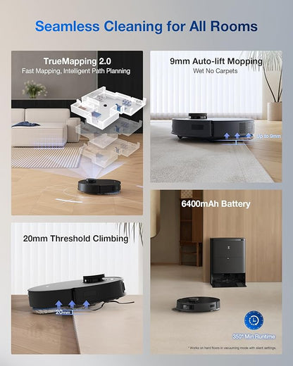 ECOVACS DEEBOT T30S PRO Robot Vacuum and Mop, 11000Pa, TruEdge Adaptive Edge Mopping, ZeroTangle Technology, AI Instant Re-mop, Self-Emptying & Refilling, AI Obstacle Avoidance