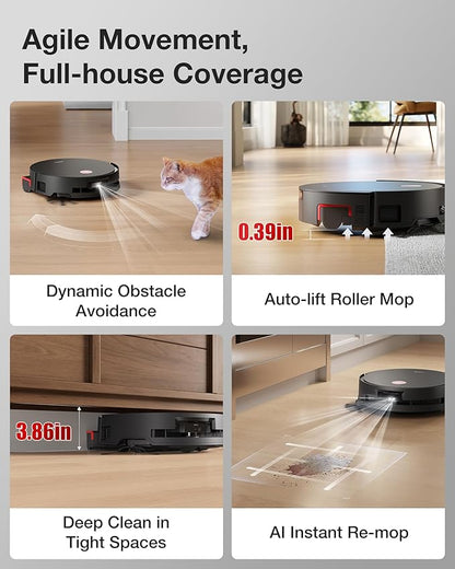 Yeedi S14 Plus Robot Vacuum and Mop, 18,000Pa Suction, OZMO Roller Mopping, ZeroTangle 2.0, TruEdge 3D Sensor, All-in-One Station with Auto Hot Water Washing & Self-Drying, Black