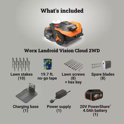 Landroid Vision Cloud 9 In. 2WD Robot Lawn Mower (1/4 Acre) RTK GPS plus VSLAM Vision AI with Cut to Edge Trimmer