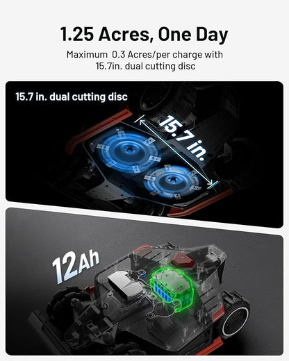 LUBA 2 AWD 5000HX Robot Lawn Mower with 4G, Reception 1.25 Acres, Max. 1.48 Acres, All-Wheel-Drive for 80% Slope, UltraSense AI Vision & RTK Automatic Edge Mapping, 2.2"-4.0" Cutting Height