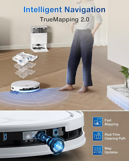 ECOVACS DEEBOT T50 PRO Omni Robot Vacuum and Mop, 3.19” Ultra-Slim, 15,000Pa Suction, ZeroTangle 2.0, TruEdge Edge Cleaning, AIVI 3D Obstacle Avoidance, Auto Mop Wash & Dry, Self-Emptying,White
