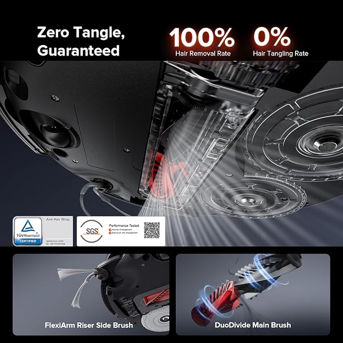 roborock Saros 10R Robot Vacuum and Mop, 22,000 Pa Suction, Zero-Tangling, 3.14’’ Ultra Slim, FlexiArm Riser Technology for Carpet & Floor, Corner & Edge Cleaning, Self-Emptying, Hot Air Drying, Black