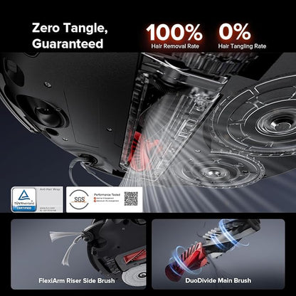 roborock Saros 10R Robot Vacuum and Mop, 22,000 Pa Suction, Zero-Tangling, 3.14’’ Ultra Slim, FlexiArm Riser Technology for Carpet & Floor, Corner & Edge Cleaning, Self-Emptying, Hot Air Drying, Black