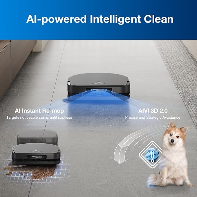 ECOVACS Robot Vacuum Cleaner DEEBOT X5 PRO Omni with All-in-one Station, 12.800Pa, ZeroTangle, TruEdge Adaptive Edge Mopping, 150℉ Hot Water Mop Washing, AINA 2.0 Intelligent Navigation