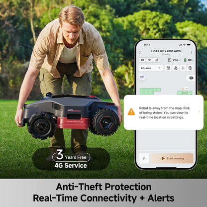 Lidax Ultra 2000 AWD Robot Lawn Mower Wire Free RTK Free for up to 0.5 Acre*Dual Maps, 360° 3D Lidar & AI Dual Vision Mapping, Robotic Mower with 4G, for 80% Slopes, Cutting Height 1.2”–3.9“