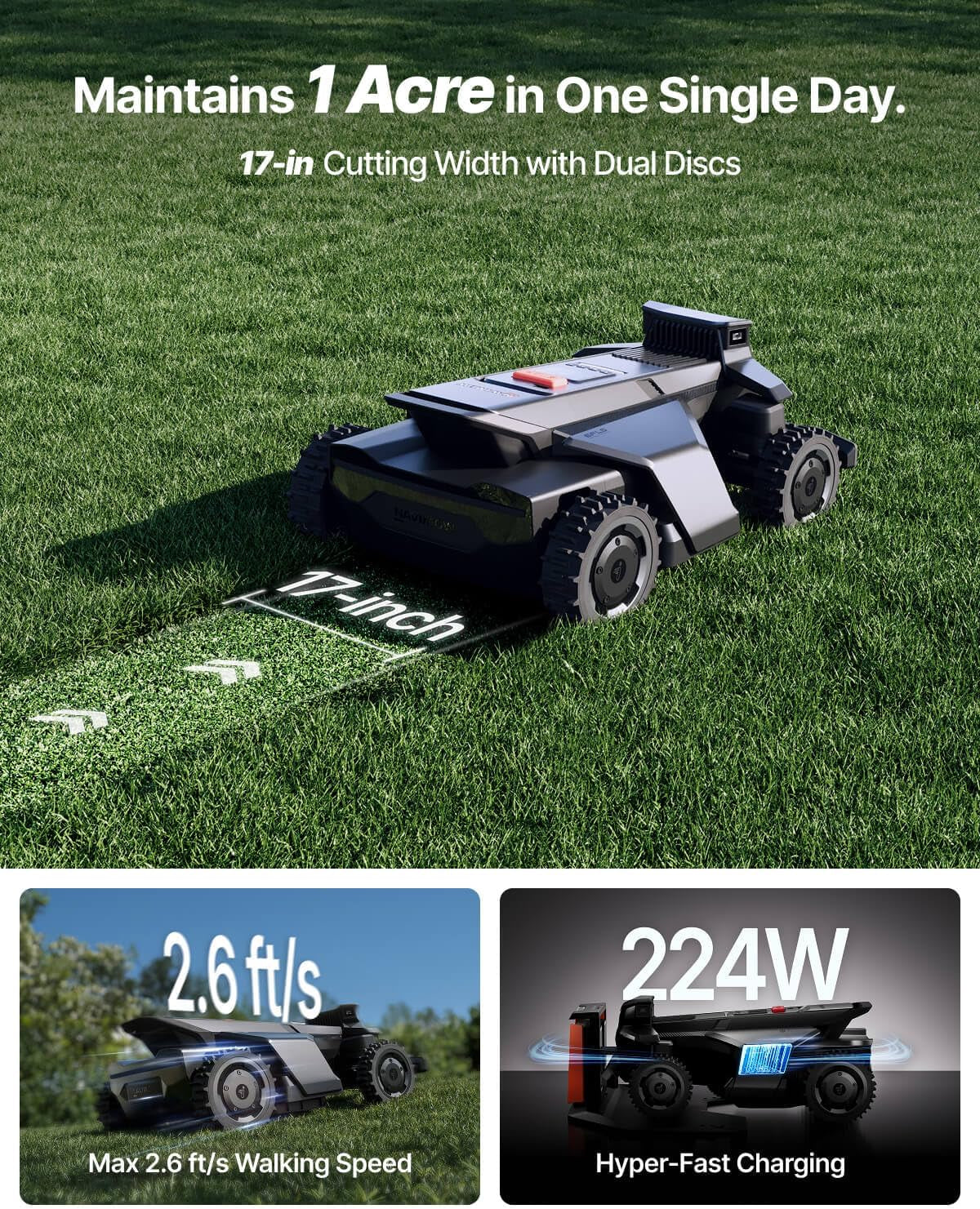 Segway  X430 Robot Lawn Mower Wire Free, for up to 1 Acre, 4WD for 84% Slopes, Zero-Turn for Damage-Free Mowing, Orv-Tuned Lawnmower, Mowmentum with 2 × 180W Motors, 0.75–4 in Cutting Height