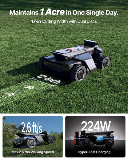 Segway  X430 Robot Lawn Mower Wire Free, for up to 1 Acre, 4WD for 84% Slopes, Zero-Turn for Damage-Free Mowing, Orv-Tuned Lawnmower, Mowmentum with 2 × 180W Motors, 0.75–4 in Cutting Height