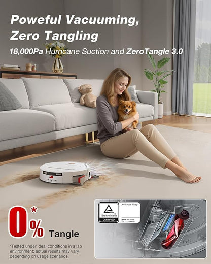 Yeedi M14 Plus Robot Vacuum and Mop with All-in-One Station, 18000Pa, OZMO Roller Instant Self-Washing Mopping, 167℉ Hot Water Mop Washing & Self-Drying, ZeroTangle 3.0, Self-Emptying, White