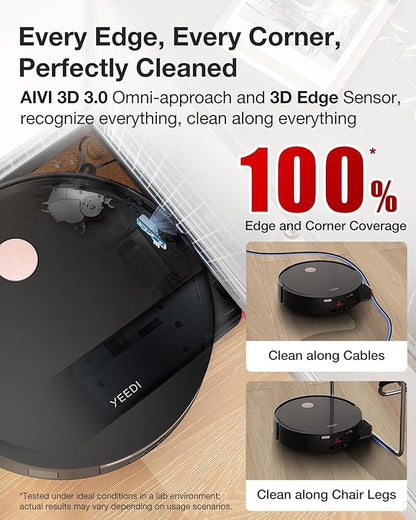 Yeedi S14 Plus Robot Vacuum and Mop, 18,000Pa Suction, OZMO Roller Mopping, ZeroTangle 2.0, TruEdge 3D Sensor, All-in-One Station with Auto Hot Water Washing & Self-Drying, Black