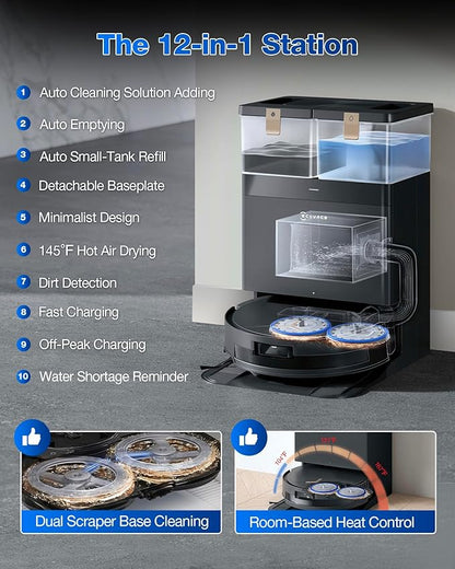 ECOVACS DEEBOT T50 MAX PRO Omni Robot Vacuum and Mop, 18,500Pa Suction, 18mm Auto-Lift, ZeroTangle &TruEdge 2.0, AIVI 3.0 Obstacle Avoidance, Auto Hot Water Mop Wash/Dry/Refill, Self-Emptying