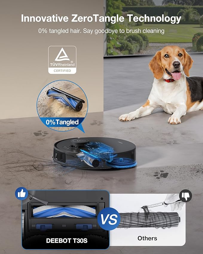 ECOVACS DEEBOT T30S PRO Robot Vacuum and Mop, 11000Pa, TruEdge Adaptive Edge Mopping, ZeroTangle Technology, AI Instant Re-mop, Self-Emptying & Refilling, AI Obstacle Avoidance