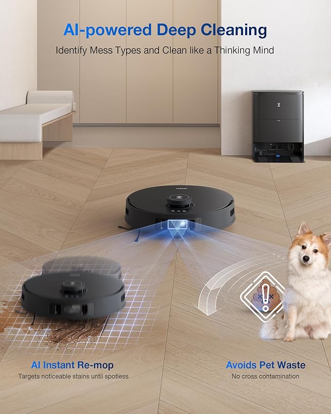 ECOVACS DEEBOT T30S PRO Robot Vacuum and Mop, 11000Pa, TruEdge Adaptive Edge Mopping, ZeroTangle Technology, AI Instant Re-mop, Self-Emptying & Refilling, AI Obstacle Avoidance