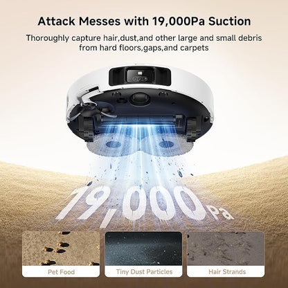 Mova P50 Pro Ultra Robot Vacuum and Mop, 19,000Pa Suction with Anti-Tangle Brush, Removable & Liftable Mop for Carpet & Floor, 167℉ Mop & Washboard Self Drying & Cleaning, Auto Empty & Refill